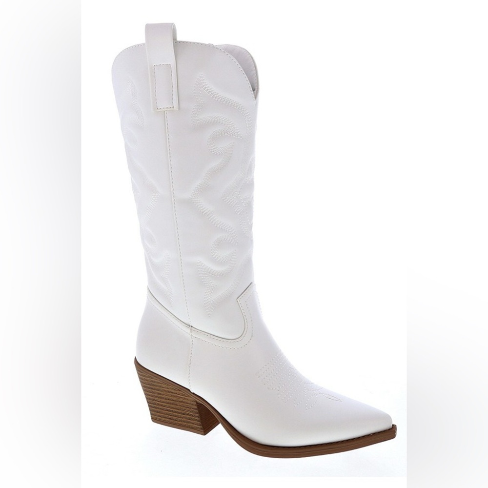 NWT! WHITE PU WESTERN POINTED TOE COWGIRL BOOTS WITH SIDE ZIPPER - Picture 2 of 5